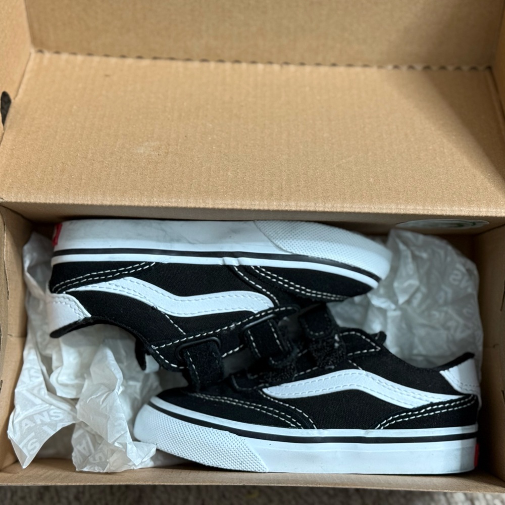Vans Kids Black and White Velcro Sneakers